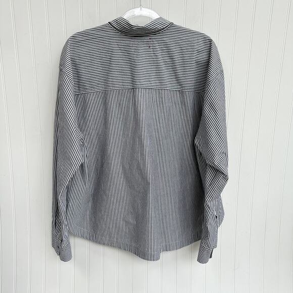 Xirena Lynden White Grey Striped Cotton Button Down Blouse Shirt XL Collar Chic - Picture 3 of 8